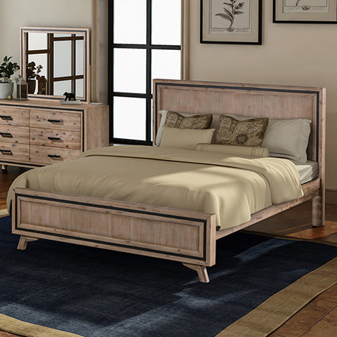 Sleek Silver Brush Queen Bed Frame in Acacia Wood