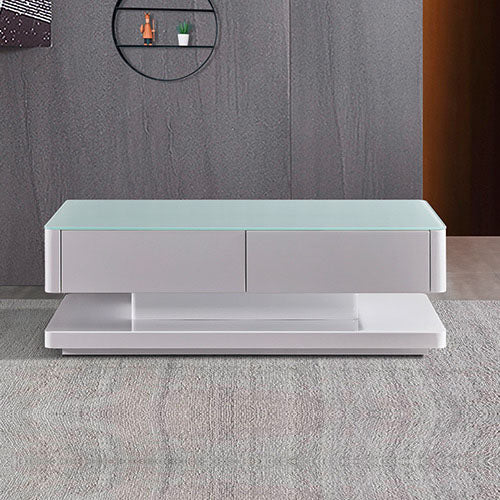 Stylish Coffee Table High Gloss Finish Shiny White With 4 Drawers Storage