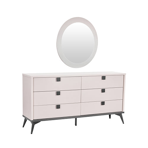 Elegant Dressing Chest with 6 Drawers - Champagne & Black Design