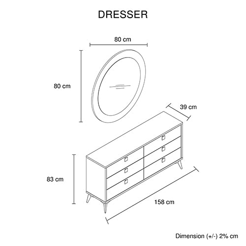 Elegant Dressing Chest with 6 Drawers - Champagne & Black Design