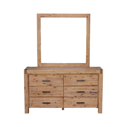 Dresser With 6 Storage Drawers In Solid Acacia With Mirror In Oak Colour