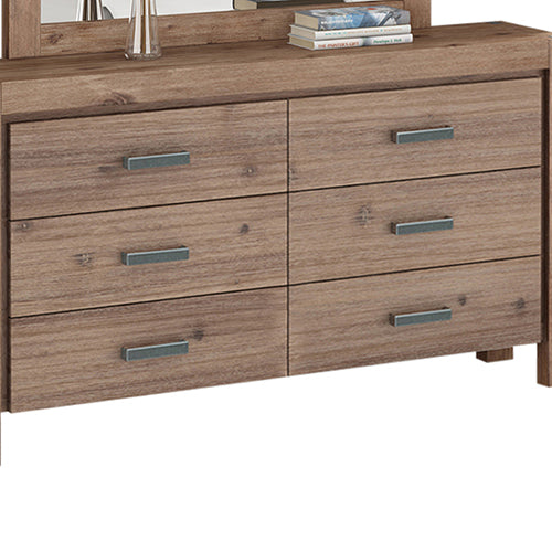 Dresser With 6 Storage Drawers In Solid Acacia With Mirror In Oak Colour