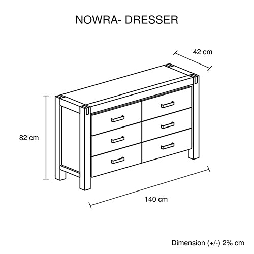 Dresser With 6 Storage Drawers In Solid Acacia With Mirror In Oak Colour