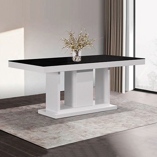 Rectangular High Gloss Dining Set: Table & 6 Black Chairs