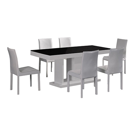 Rectangular High Gloss Dining Set: Table & 6 White Chairs