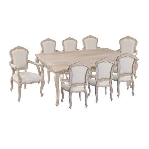 Medium Size Oak Wood White Washed Finish Arm Chair Dining Set