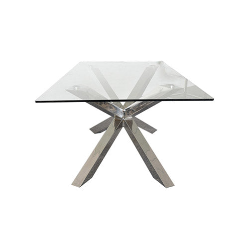 Dining Table In Crisscross Shaped High Glossy Stainless Steel Base