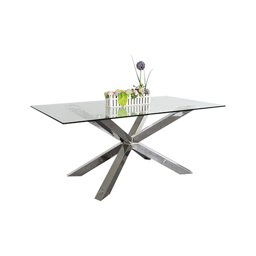 Dining Table In Crisscross Shaped High Glossy Stainless Steel Base