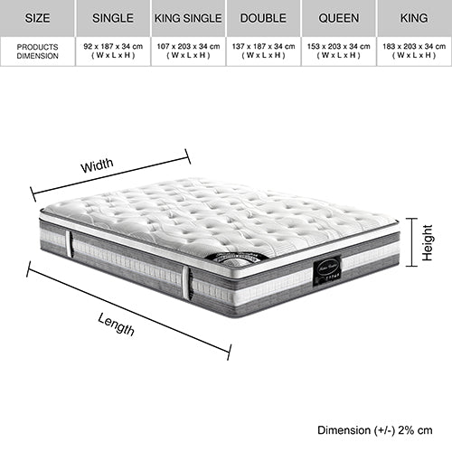 Euro Top Double Pocket Spring Mattress - Medium Firm 34Cm Thick