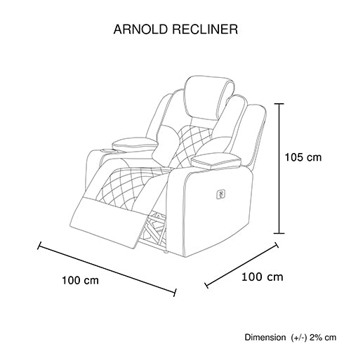 Electric Recliner Stylish Rhino Fabric Black 1 Seater Lounge Armchair