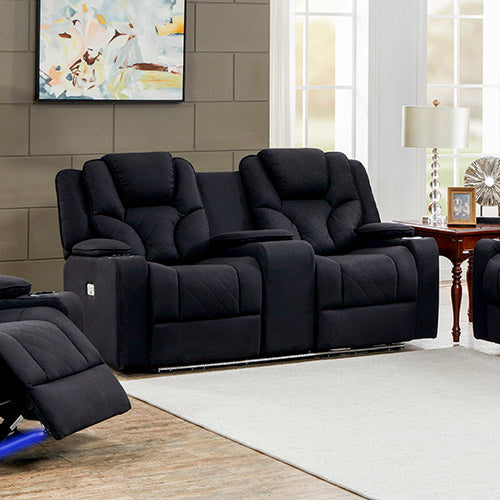 Fabric Black Headrest Padded Seat Recliner Sofa 2R