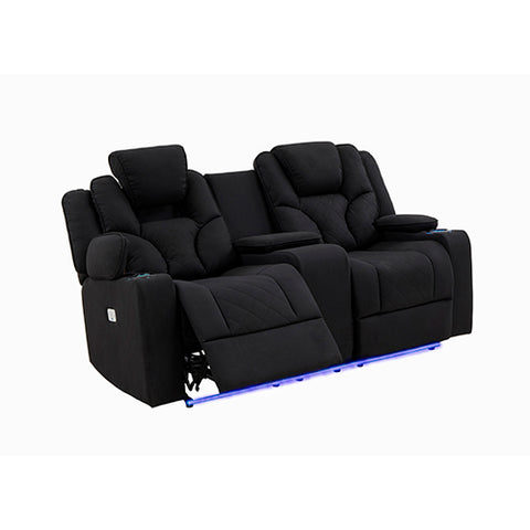 Fabric Black Headrest Padded Seat Recliner Sofa 2R