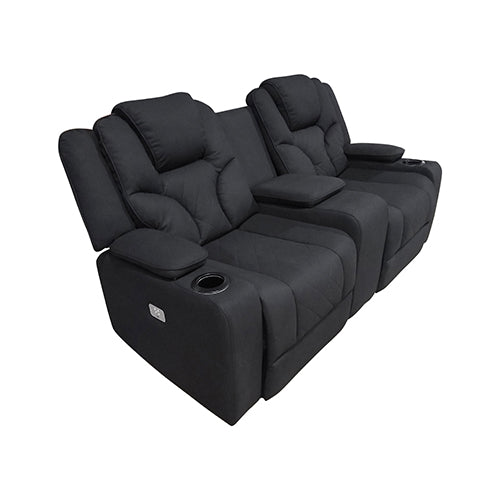 Fabric Black Headrest Padded Seat Recliner Sofa 2R