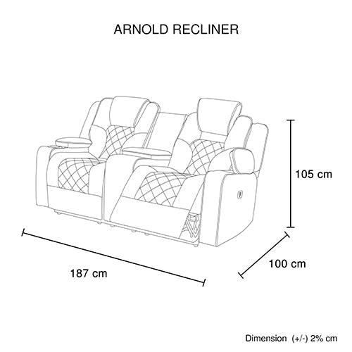 Fabric Black Headrest Padded Seat Recliner Sofa 2R