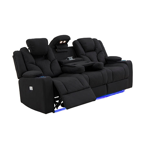 Fabric Black Headrest Padded Seat Recliner Sofa 3R