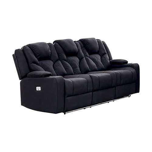 Fabric Black Headrest Padded Seat Recliner Sofa 3R