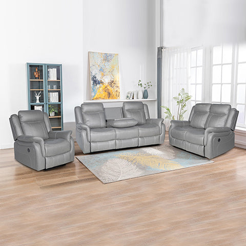 Grey Fabric Recliner Sofa With Sturdy Metal Mechanism