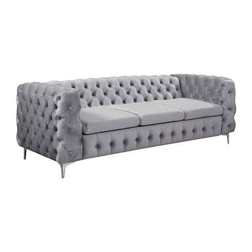 3+2+1 Seater Sofa Classic Button Tufted Lounge In Grey Velvet Fabric