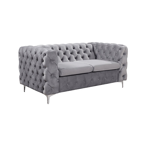 3+2+1 Seater Sofa Classic Button Tufted Lounge In Grey Velvet Fabric