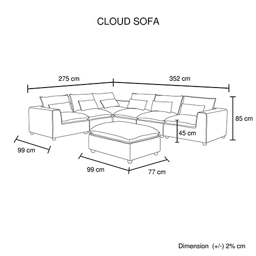 Fabric Gray living room couch with Ottoman six seater Sectional Cloud Tufted Sofa