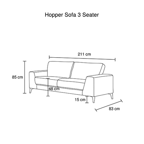 Light Grey Fabric 3-Seater Sofa With Black Legs