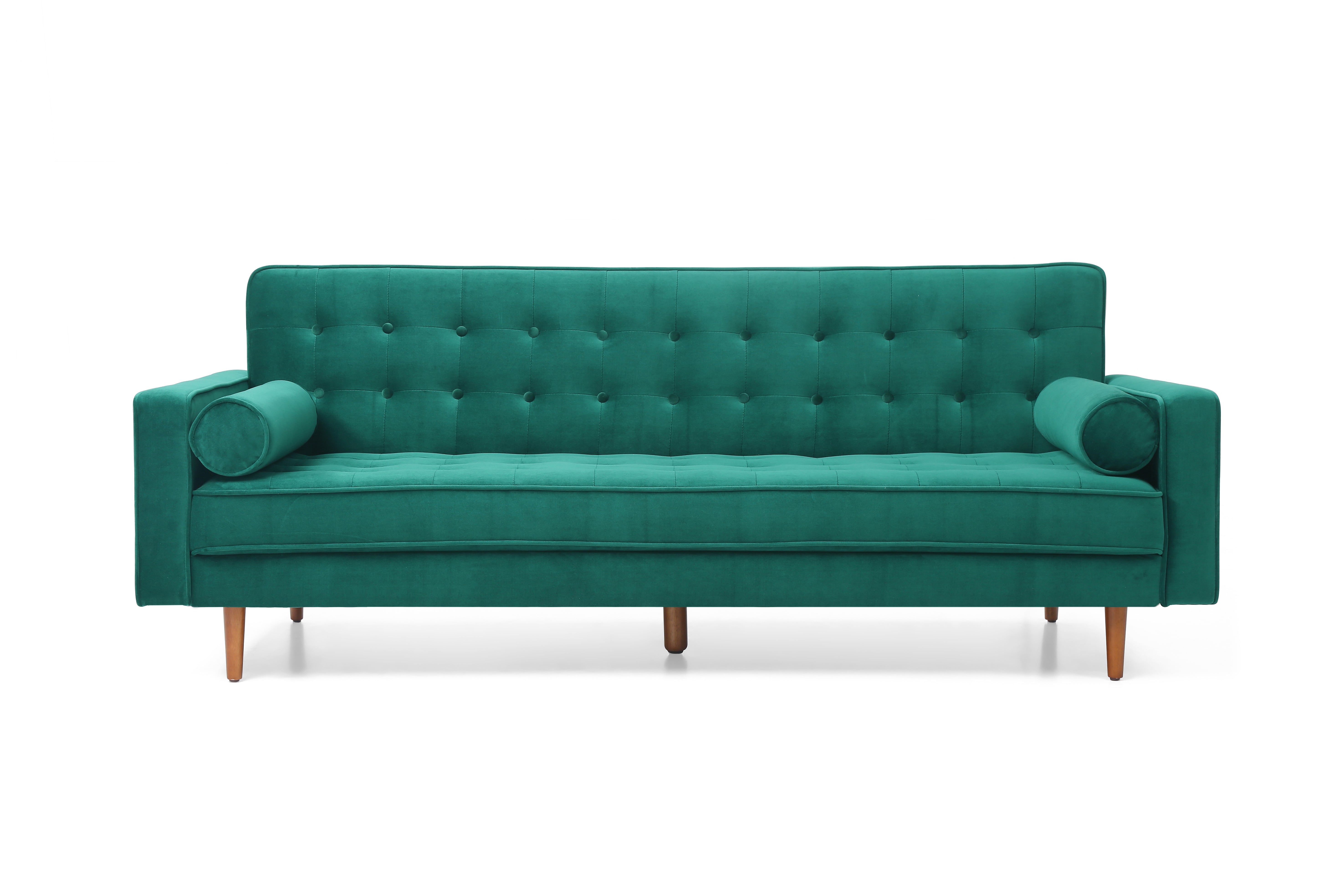 Green Velvet 3-Seater Button-Tufted Sofa Bed