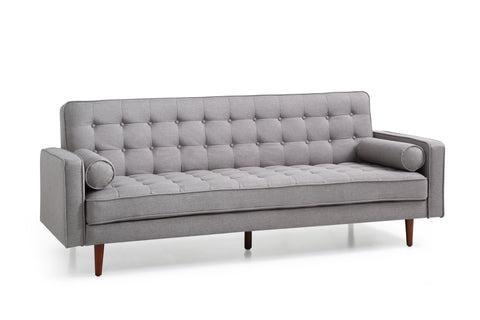 Grey Fabric 3-Seater Button-Tufted Sofa Bed