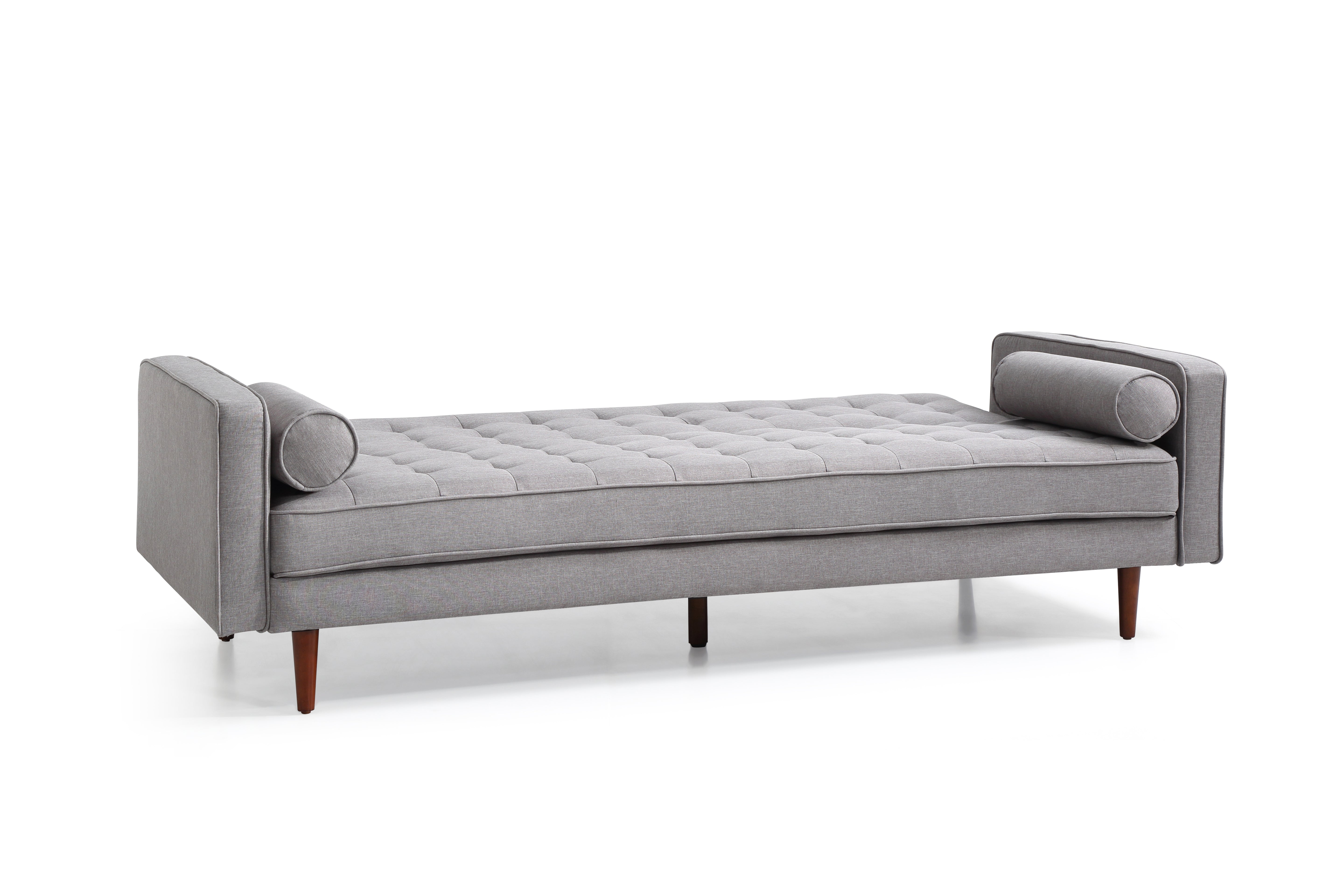 Grey Fabric 3-Seater Button-Tufted Sofa Bed