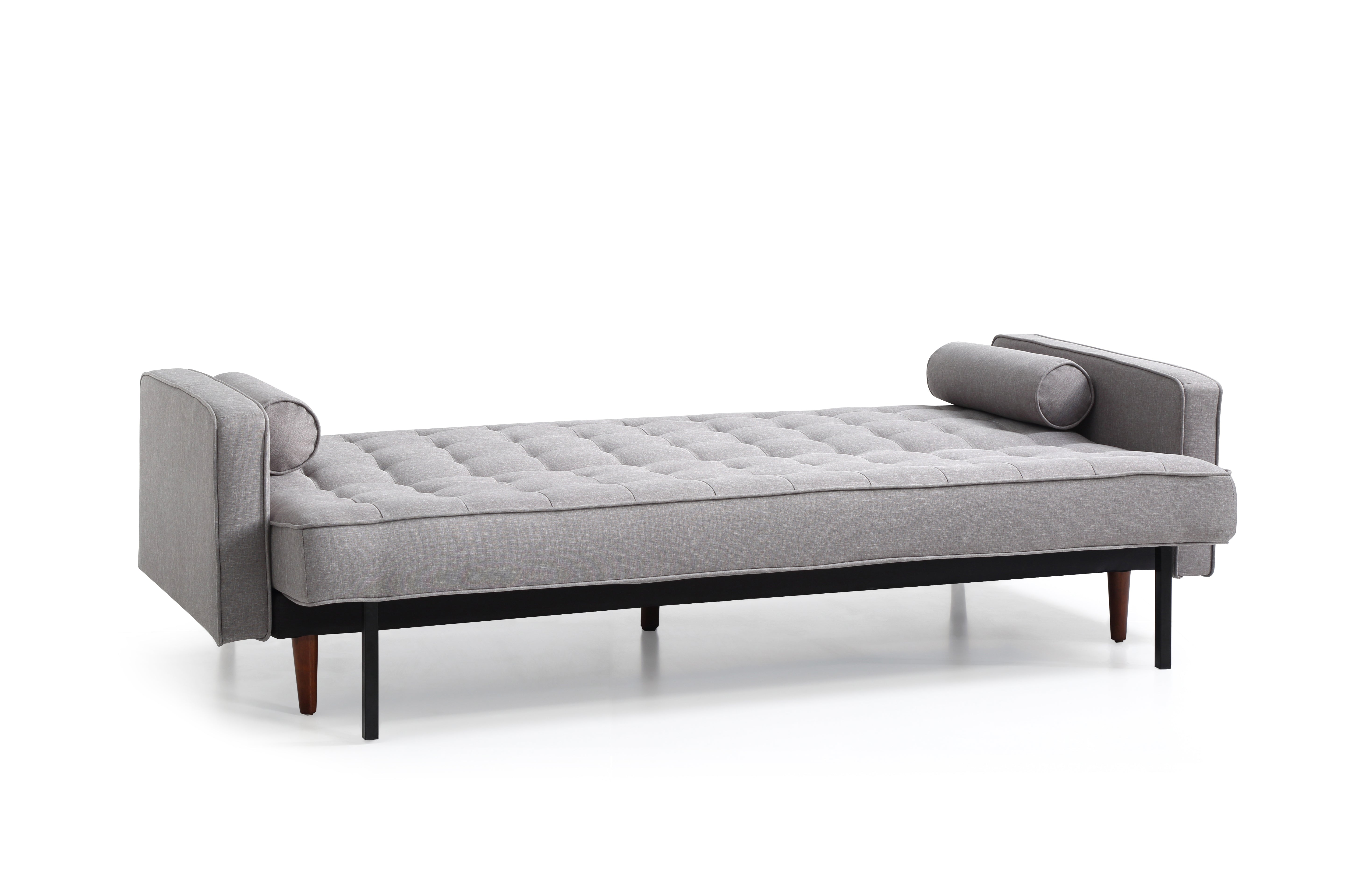 Grey Fabric 3-Seater Button-Tufted Sofa Bed