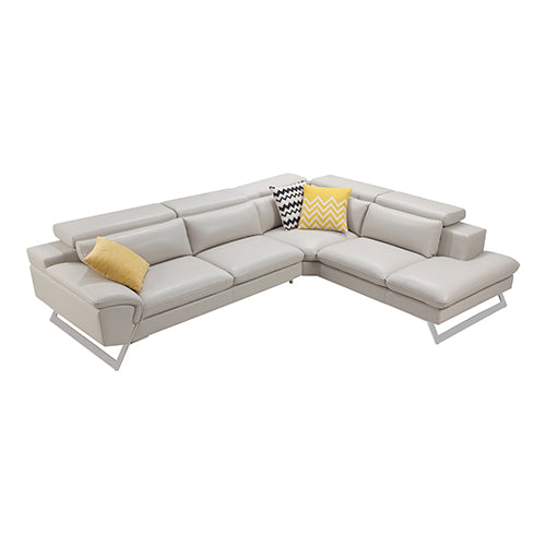 Cream Leatherette 5-Seater Corner Sofa With Chaise