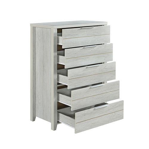 White Ash-Colored Tallboy With 5 Storage Drawers