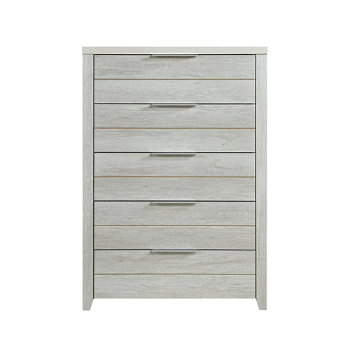 White Ash-Colored Tallboy With 5 Storage Drawers