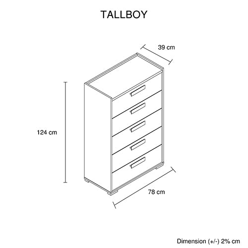 Modern Dressing Chest with 6 Drawers - Black & Cement