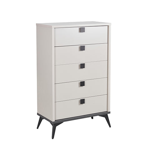 Modern Tallboy with 5 Drawers - Champagne & Black