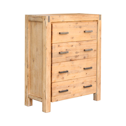 Oak Wooden Tallboy With 4 Storage Drawers