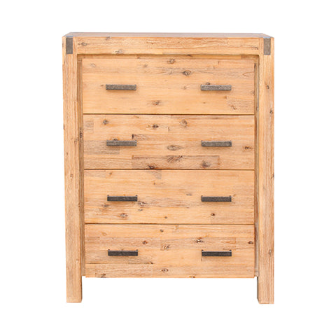 Oak Wooden Tallboy With 4 Storage Drawers