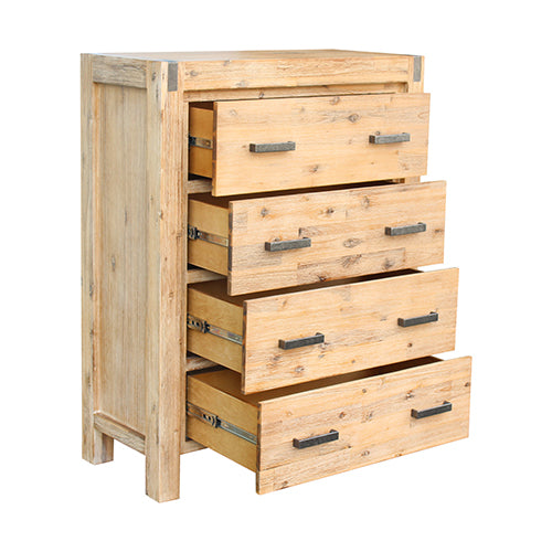 Oak Wooden Tallboy With 4 Storage Drawers