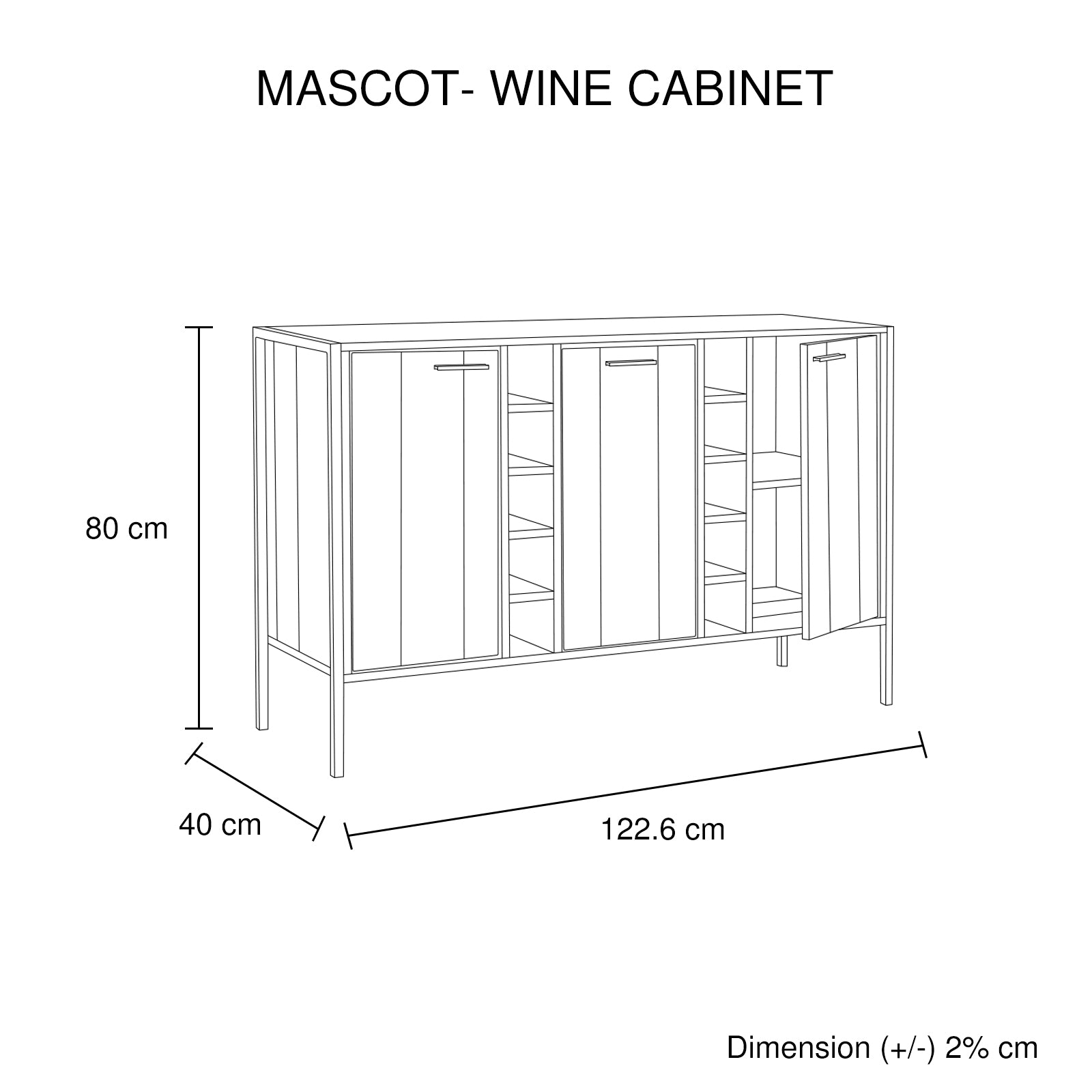 Oak Wine Cabinet With 2 Storage And Open Shelves