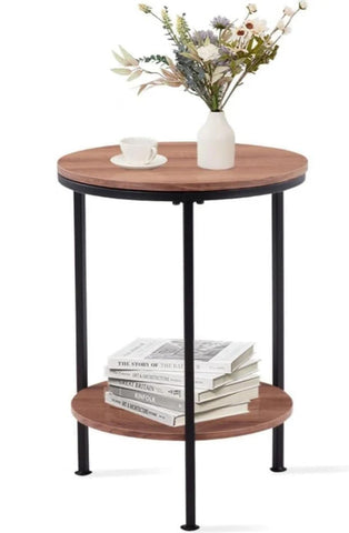 Wooden 2-Tier Side Table/Small Bedside Table/Round Sofa End Table