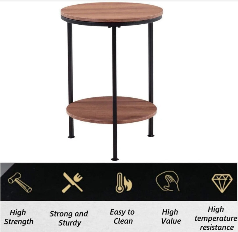 Wooden 2-Tier Side Table/Small Bedside Table/Round Sofa End Table