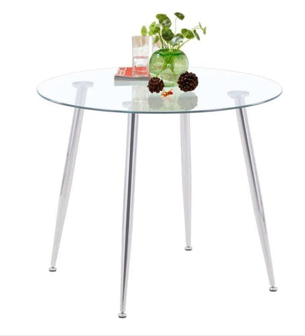 Modern Round Kitchen Table with Spacious Tempered Glass Tabletop & Legs