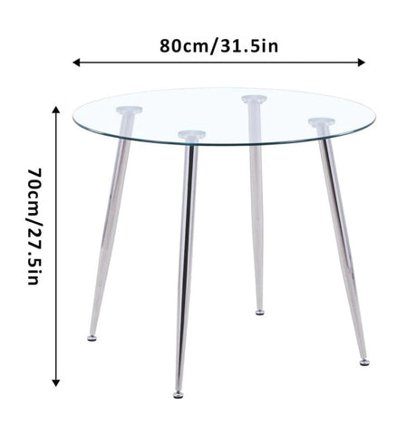 Modern Round Kitchen Table with Spacious Tempered Glass Tabletop & Legs