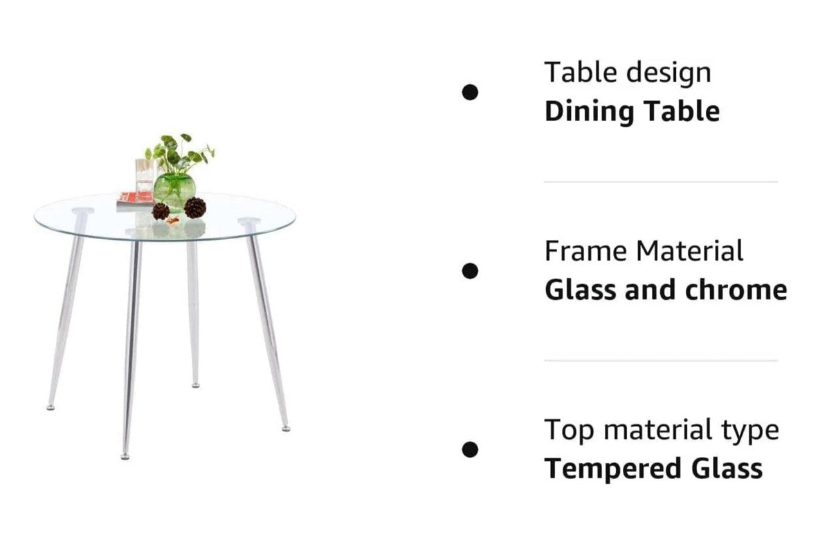 Modern Round Kitchen Table with Spacious Tempered Glass Tabletop & Legs