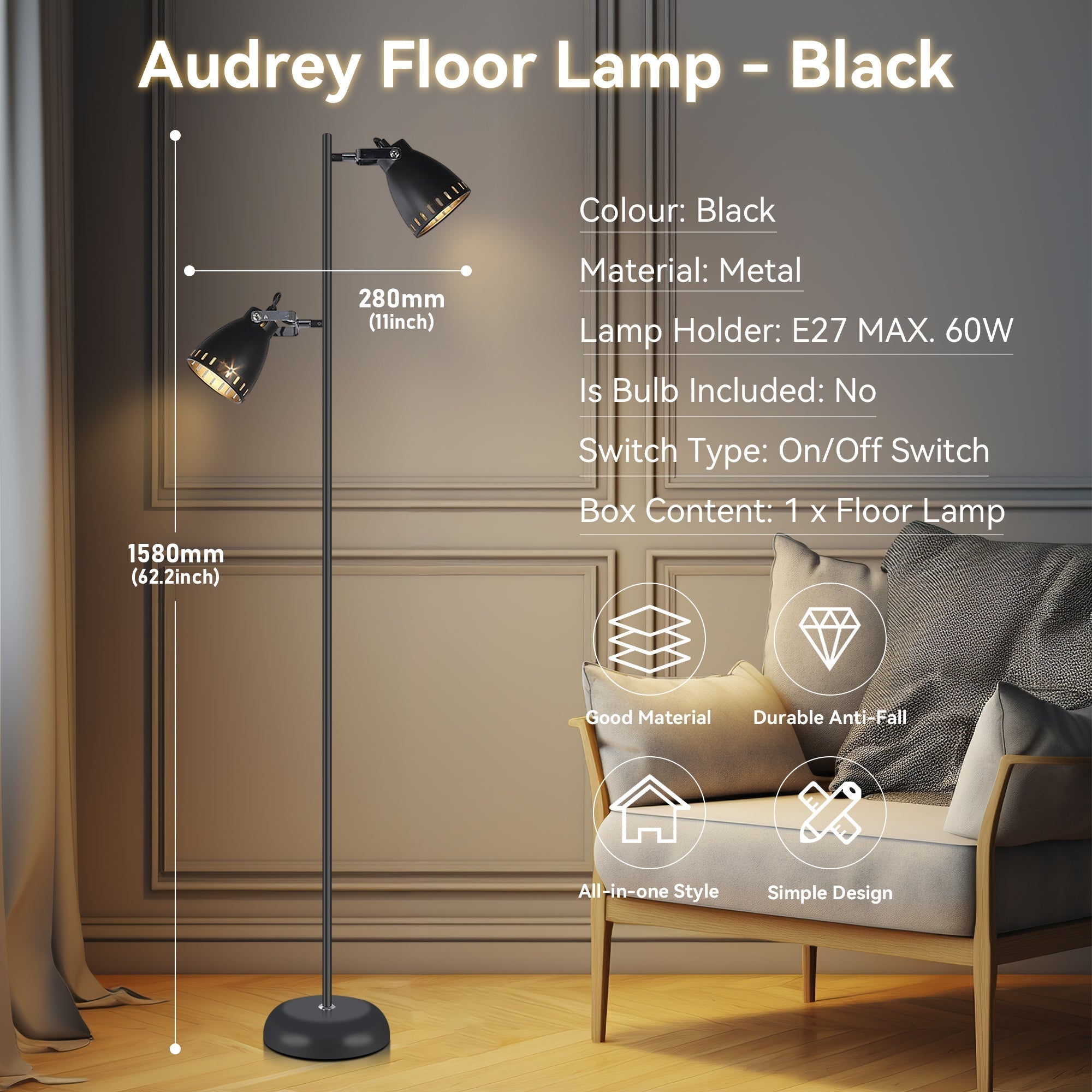 Stylish Audrey Floor Lamp - Black