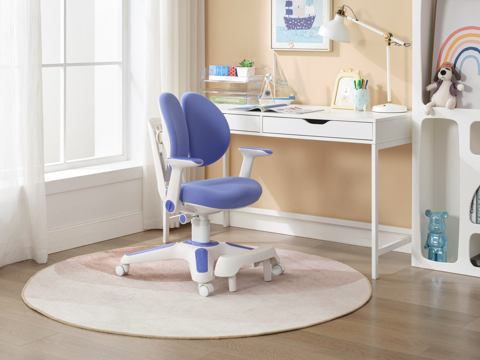 Kids Ergonomic Study Desk & Chair Set - Blue/Pink