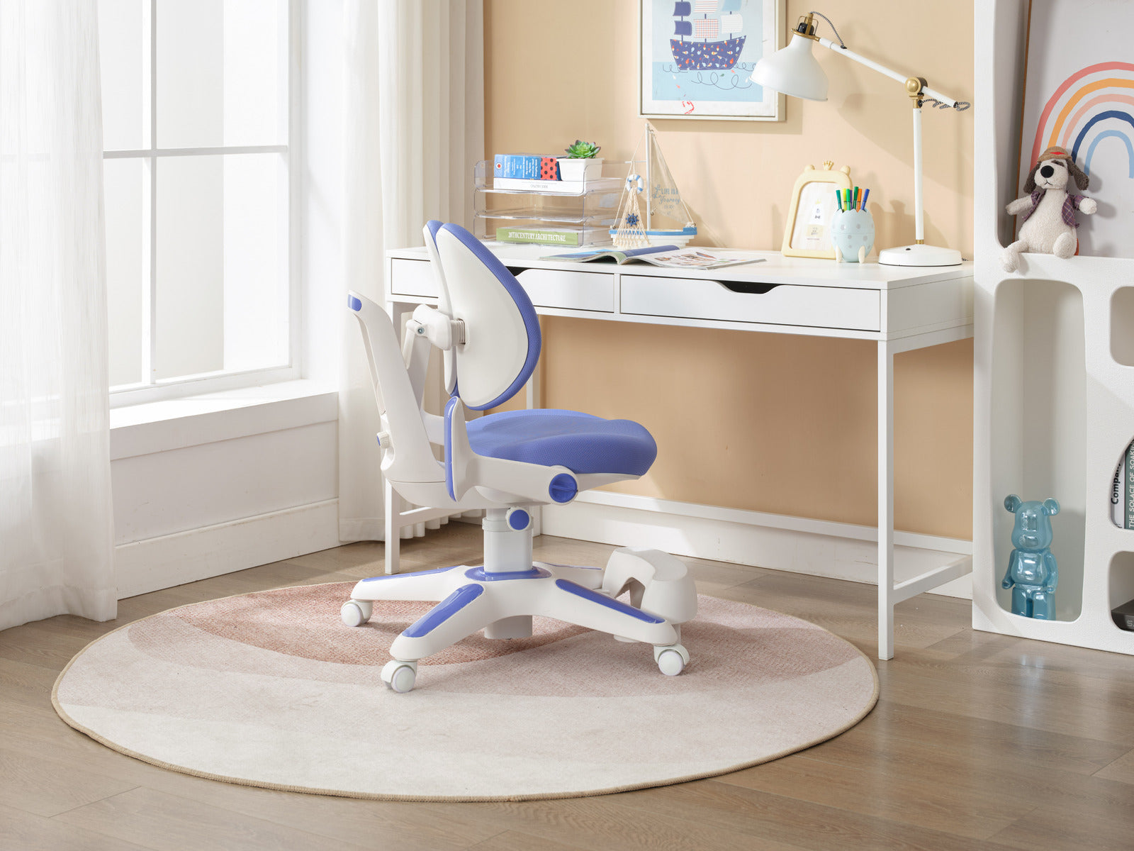 Kids Ergonomic Study Desk & Chair Set - Blue/Pink