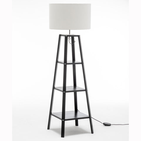 3 Tier Natural Wood Floor Lamp W/ Storage Shelves