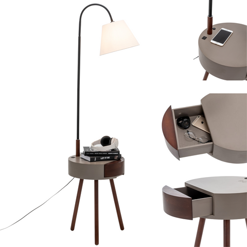 Tripod Lamp With Shelf & Usb Charger