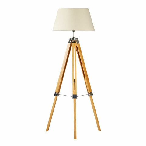 Large Tripod Floor Lamp - Linen Shade/ Retro Vintage