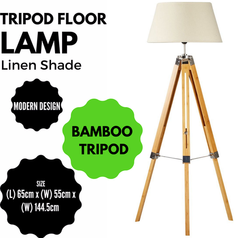 Large Tripod Floor Lamp - Linen Shade/ Retro Vintage